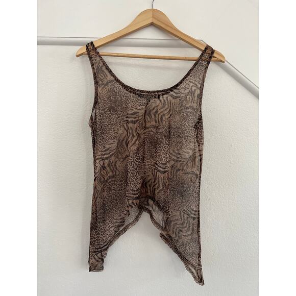 Y2K Billions $ Trillions Womens Medium Sheer Animal Print Tank Top Artsy Edgy - Picture 1 of 16